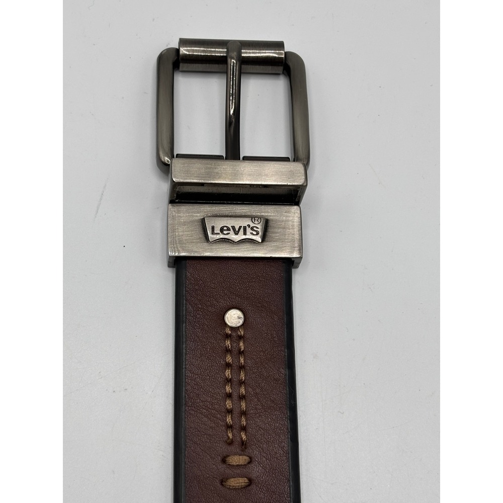 Levi's Men's Brown & Black Reversible Belt Brushed Metal Buckle 1.25" x 31" - Picture 6 of 11